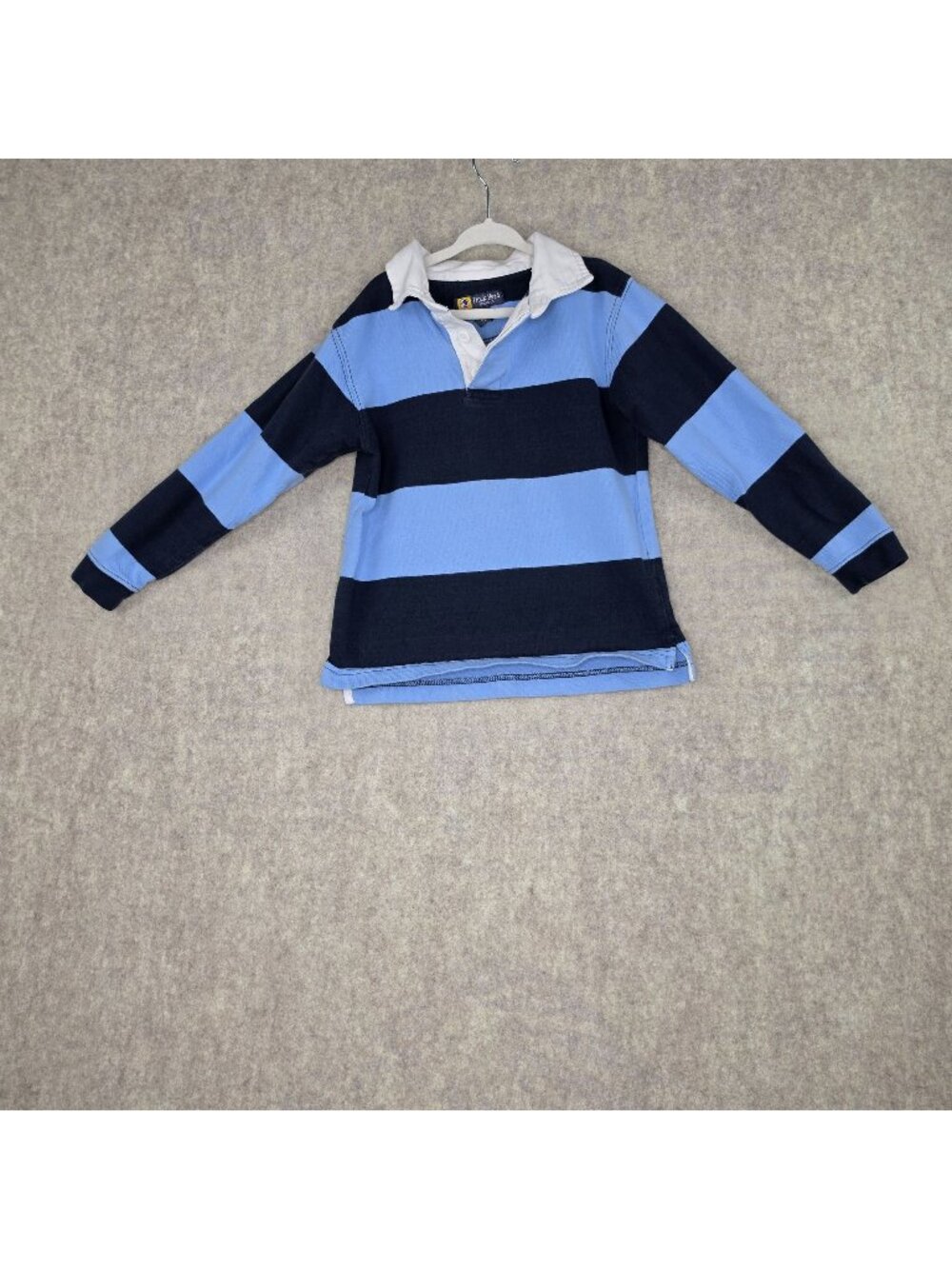 Duck Head Boys Rugby Shirt Navy Blue & Light Blue Striped Size L Cotton